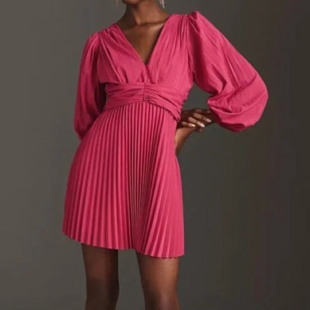 Anthropologie Aureta Pleated Balloon Sleeve Mini Dress Evening Dress Size M